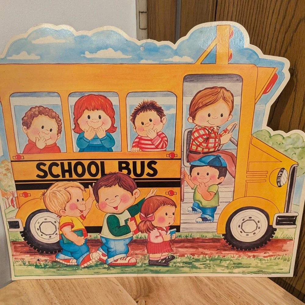 VTG School Bus Cardboard Die-Cut Wall Decor Bulletin Board Classroom Colorful